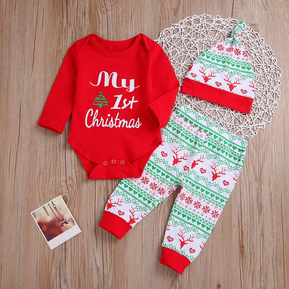 Рождественская Одежда для маленьких девочек; комбинезон для новорожденных с принтом «Мой первый Рождественский олень»; штаны с блестками; платье; повязка на голову; комплект одежды из 3 предметов для малышей - Цвет: 4