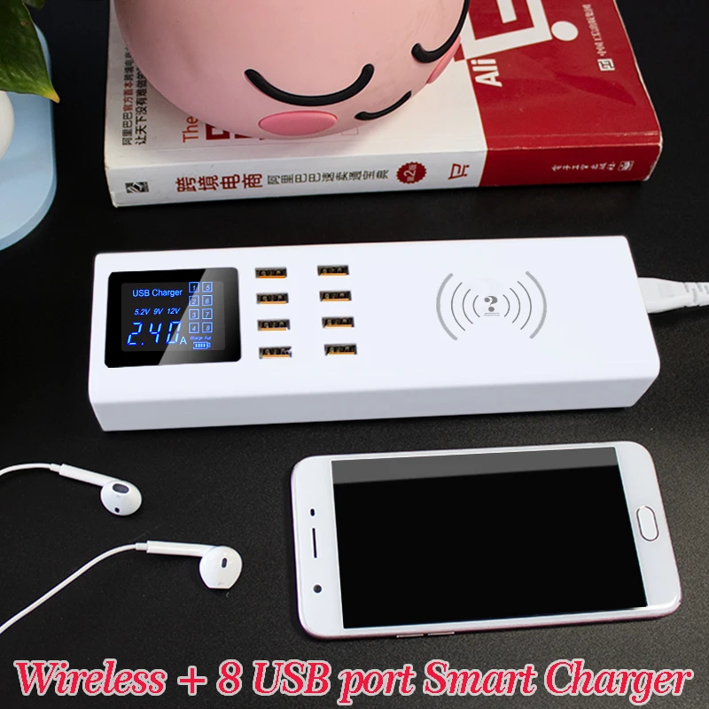

8 USB port Wireless LED Display Screen Smart Charger Universal for mobile iphone X 8 Samsung s9 Huawei Xiaomi Digital Camera Hub