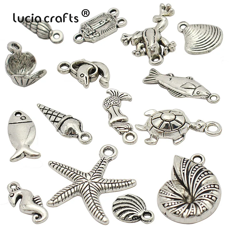 

40pcs Approx 20mm Mixed Ancient Silver Sea Fish Starfish Shell Charms Pendant DIY Bracelet Necklace Jewelry Making Decorations