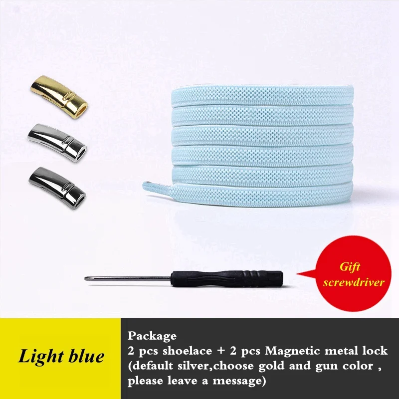 Light blue Магнитные эластичные шнурки без шнурков шнурки для обуви металлические фиксирующие быстрые плоские шнурки кроссовки для отдыха унисекс ленивые шнурки 1 пара - Цвет: Light blue
