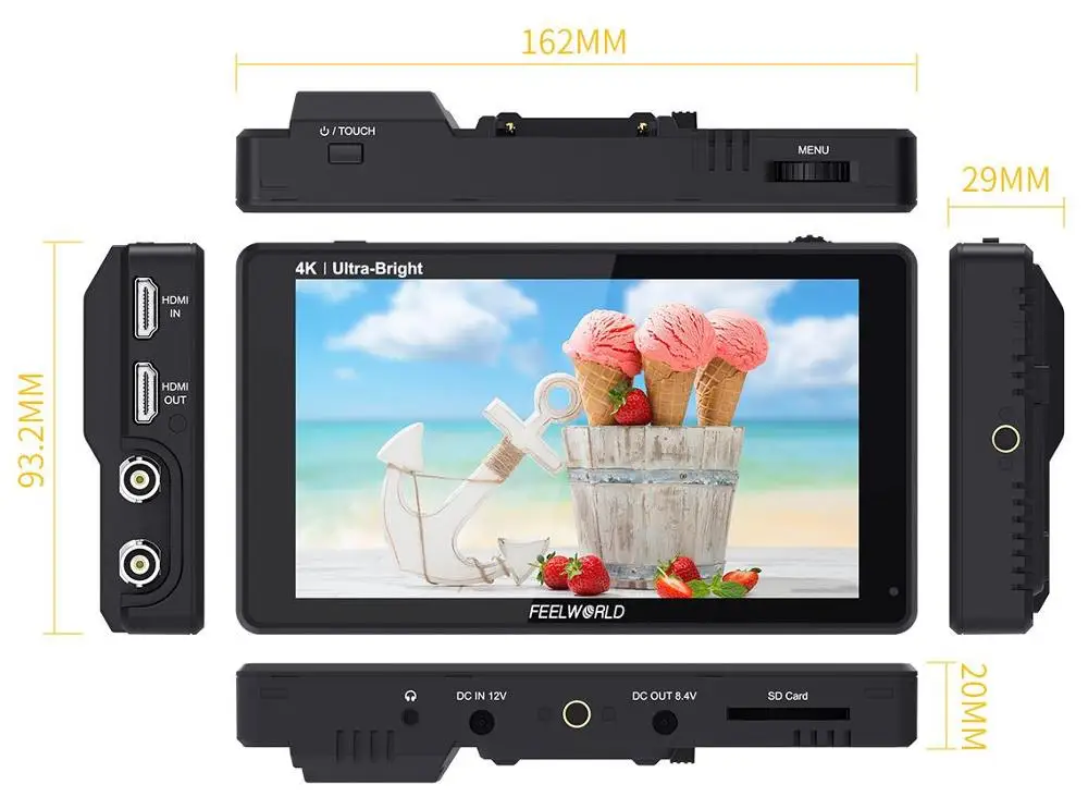 FEELWORLD LUT6S LUT6 6 дюймовый 2600nits 3D LUT HDR сенсорный экран DSLR камера полевой монитор 3G SDI 4K