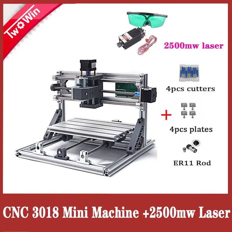 CNC3018 withER11, diy мини ЧПУ гравировальный станок, лазерная гравировка, Pcb ПВХ фрезерный станок, деревообрабатывающий станок, cnc 3018, лучшие передовые игрушки - Цвет: with 2500mw Laser