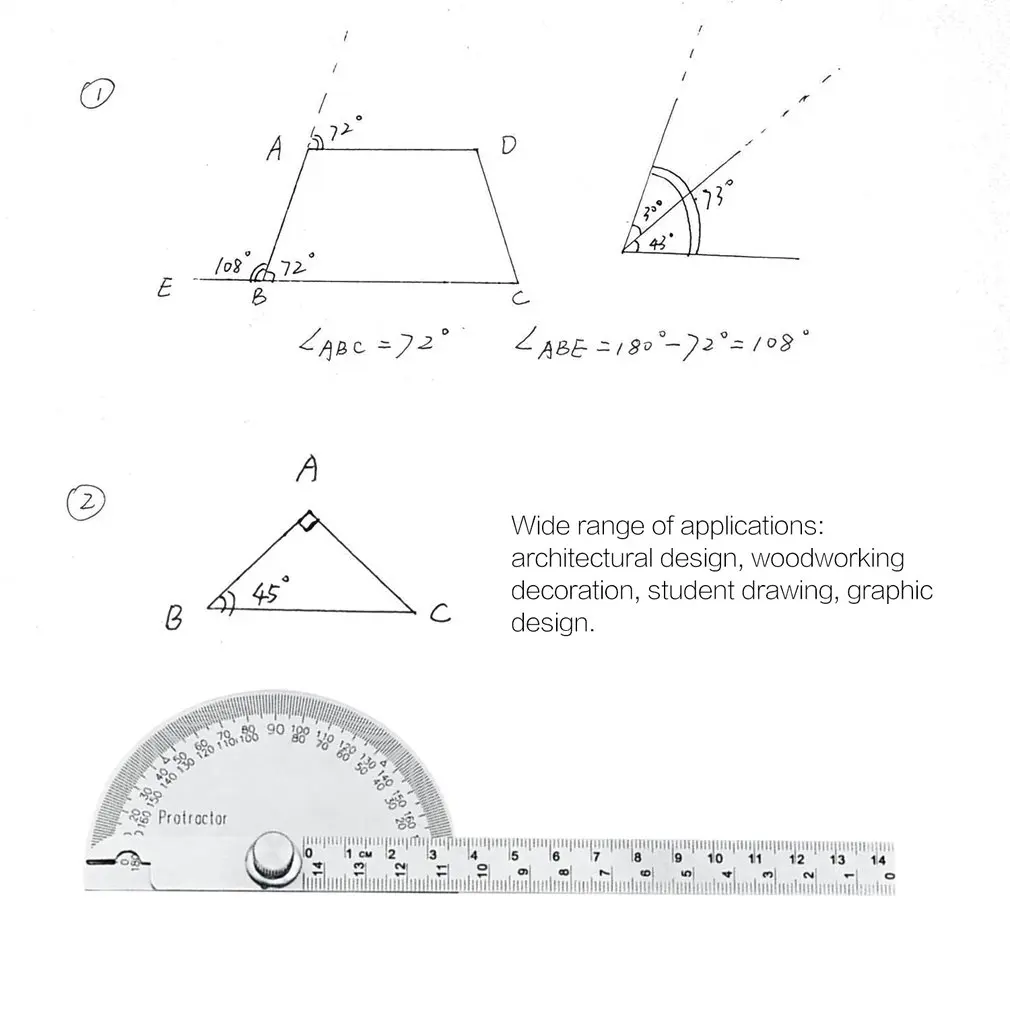 14,5 см 180 градусов Регулируемый транспортир Нержавеющая сталь рычаг вращающийся Многофункциональный Круглоголовые угловая линейка; Деревообработка измерительный инструмент