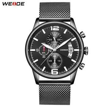 

WEIDE Fashion Quartz Watch 2020 Brand Luxury Men Watch Three Dials Black Mesh Steel Strap Wristwatches Clock Relogio Masculino