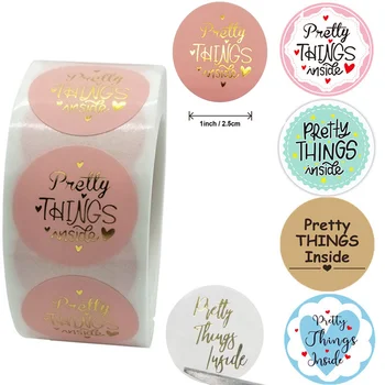 

7 Types 500pcs Round "Pretty Things Inside " Stickers Heart Thanks for Shopping Small Shop Local Handmade Decor Labels Sticker