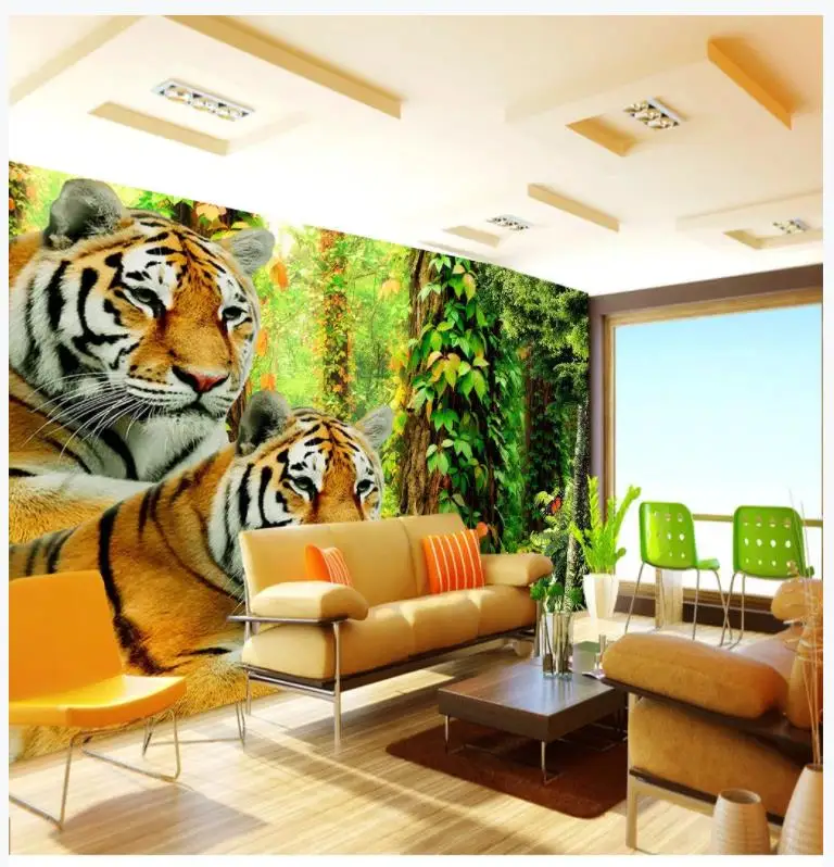 

Custom photo wallpapers 3d murals wallpaper for walls Cartoon murals forest tiger sofa background wall papers home decor