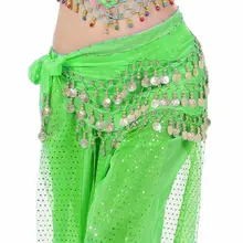 1 шт., аксессуары для танцев, Женская Сексуальная Милая юбка для танца живота, шифоновая юбка, шарф, пояс с золотыми монетами, 3 ряда, 13 цветов