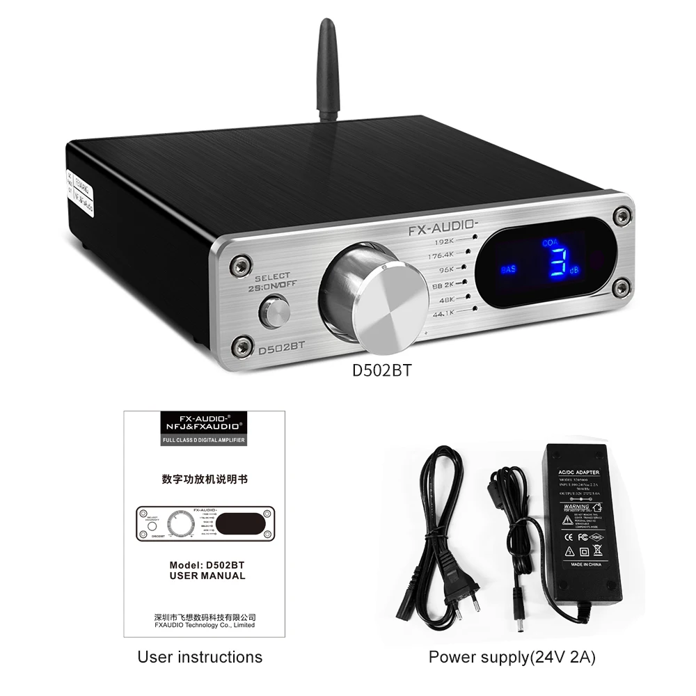 2020 FX-Audio New D502BT HiFi 2.1 Channel Digital Audio Power Amplifier 60W*2+Subwoofer Output QCC3003 Bluetooth Remote Control 