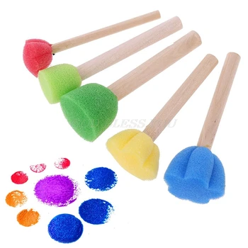 

New Arrival 5Pcs Round Sponge Brush with Wood Handle Art Graffiti Painting Tool Toy Children