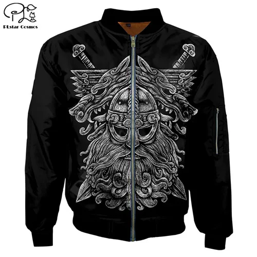 Мужские куртки-бомберы viking tattoo 3d с полным принтом, длинная куртка на молнии, Толстая Повседневная куртка унисекс Harajuku, женская уличная куртка