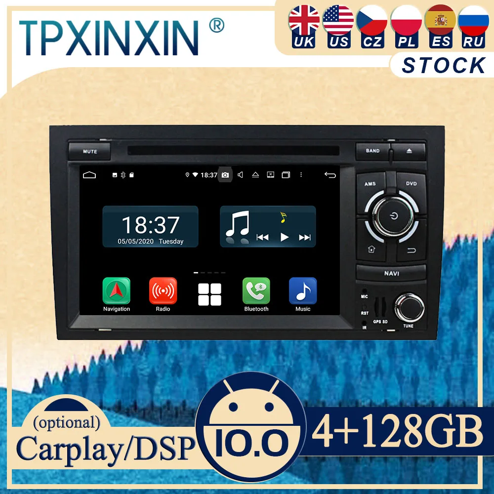 

PX6 For Audi A4 2002-2008 Android 10 Carplay Radio Player Car GPS Navigation Head Unit Car Stereo CD DVD WIFI DSP BT