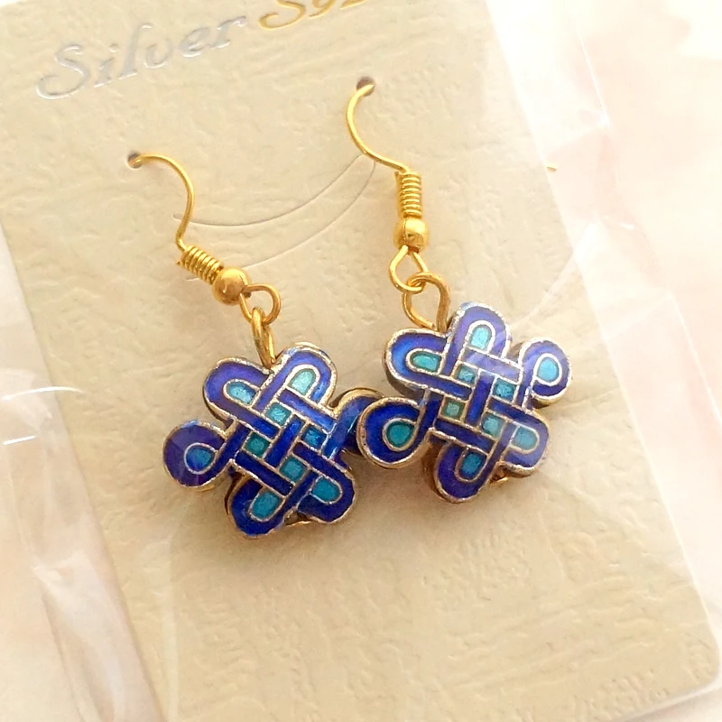 5pcs Cloisonne Silver Blue Enamel Chinese knot Loose Beads DIY Jewelry Making Filigree Spacer bead Earrings Bracelet Accessories