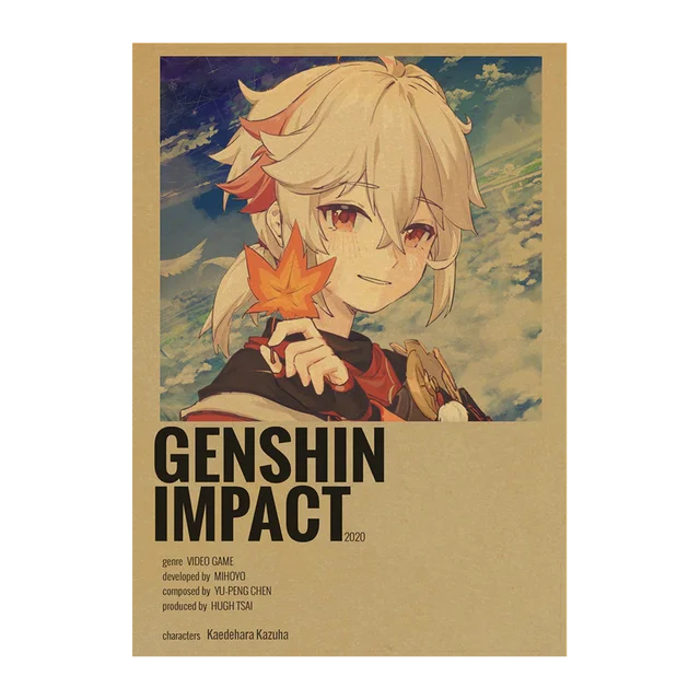 Genshin Impact Anime Posters Kraft Paper Prints Home Room Decor Study Bedroom Bar Cafe Wall Paintings Cartoon Wall Stickers Kraft Paper