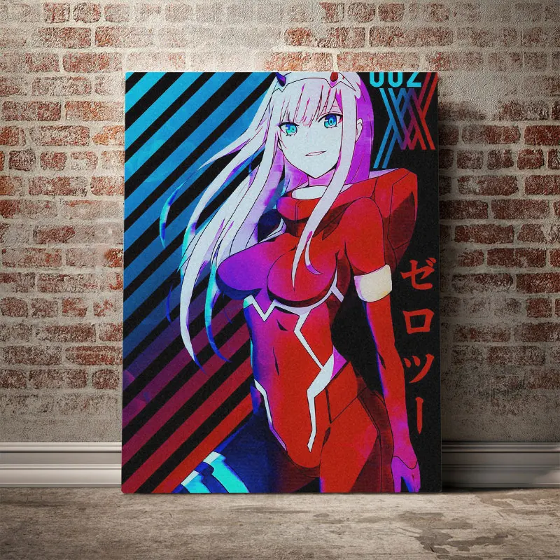 Плакат аниме Franxx 002 Zero Two fanart в рамке деревянная рамка холст художественное