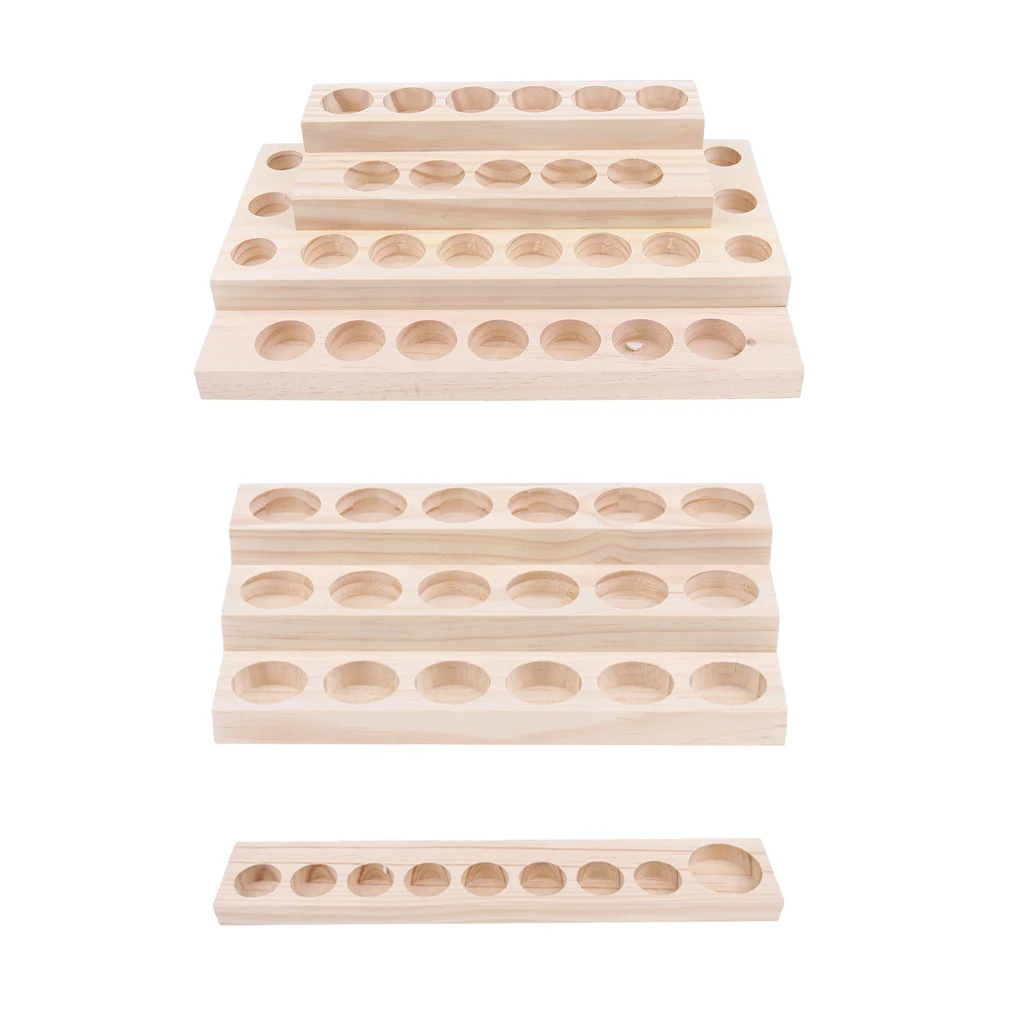 Natural Wood Essential Oil Display Stands Holder Rack Storage Organizer for 9/18/30 Slots 5-15ml Bottles Perfume Storage Tray