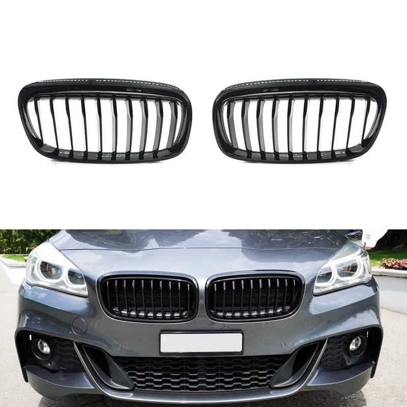 Front Kidney Grill Bumper Grilles for BMW F45 F46 2 Series Single Line GT 218I 220I 2015-2017(Bright black) | Автомобили и