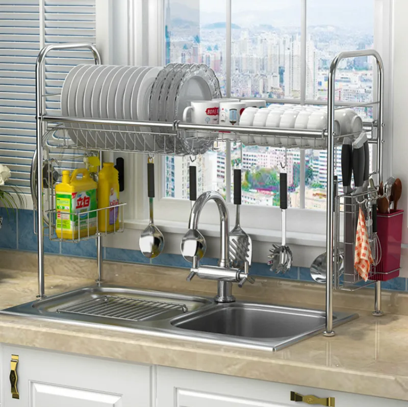 H Best Quality Stainless Steel Dishes Rack Stready Sink Drain Rack Kitchen Organizer Rack Storage Rack Dish Shelf Strong Bearing