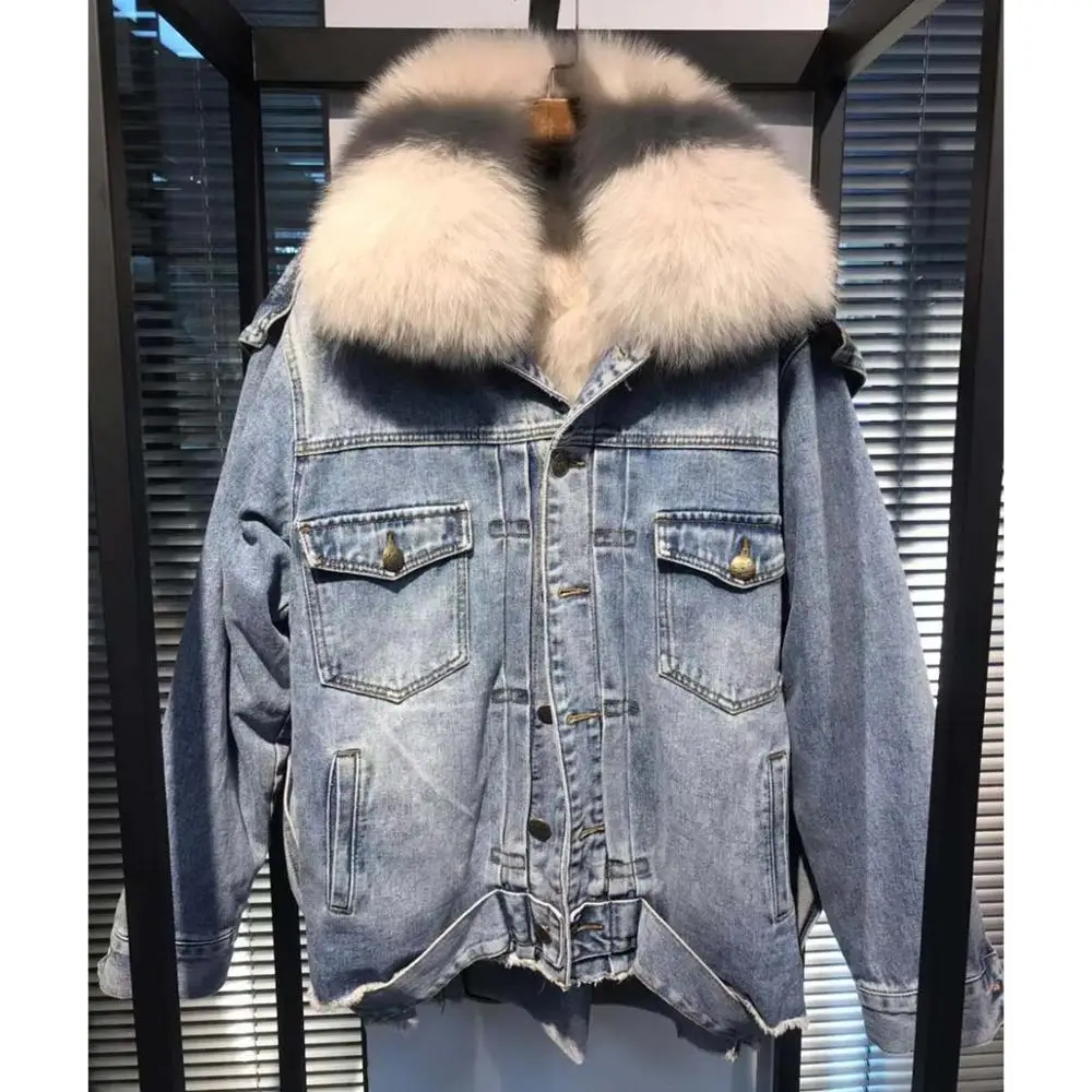 Beige B03 JAZZEVAR Зима новое поступление джинсовая куртка женская с меховым воротником модный стиль высокое качество женские куртка для зима W9084 - Цвет: Beige B03