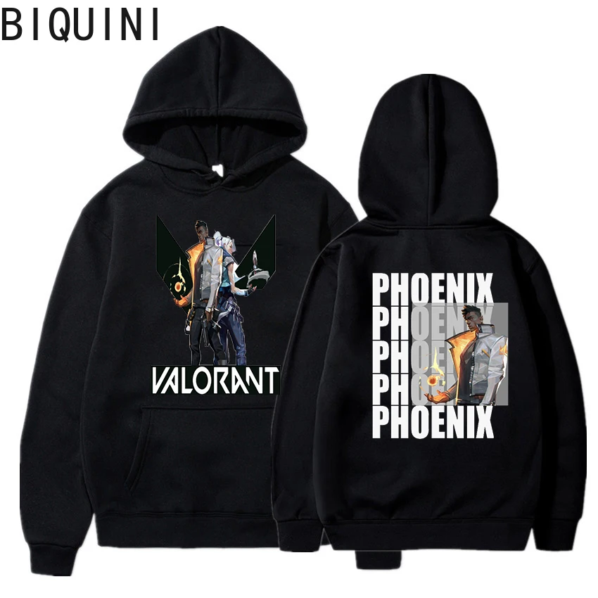 

Valorant Drawing black hoodies Korean Style Ladies Sweatshirts Large Size Leisure art Printed Long Sleeve Hooded Womens Pullover
