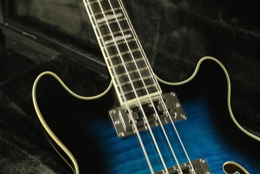 

quality hollow body 4 string electric bass guitar flamed maple top filter tron pickups 4string bass guitar tailpiece bass guitar