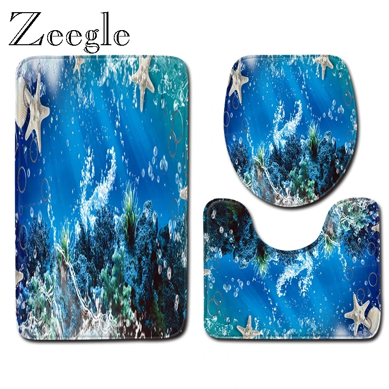 Zeegle 3pcs Bath Mat Set Toilet Seat Cover Mat Bathroom Doormat Showr Mat Toilet Pedestal Rug Foot Mat Soft Bathroom Toilet Set