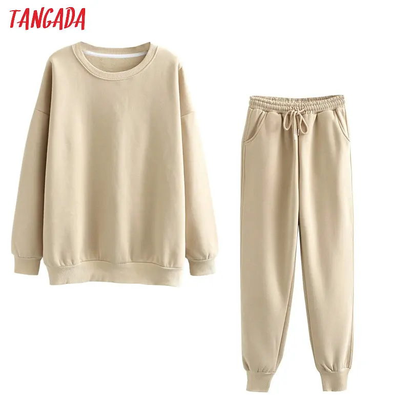 Женский флисовый костюм Tangada 6L24 теплый желтый из 100% хлопка с круглым вырезом