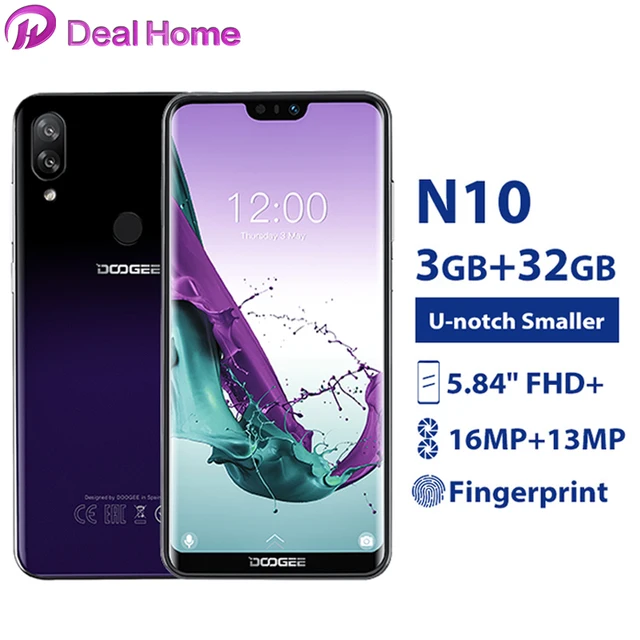 $US $79.99  Doogee N10 5.84” FHD+ Screen Mobile Phone 3GB 32GB Android 8.1 Octa Core 16.0MP Camera 3360mAh Fing