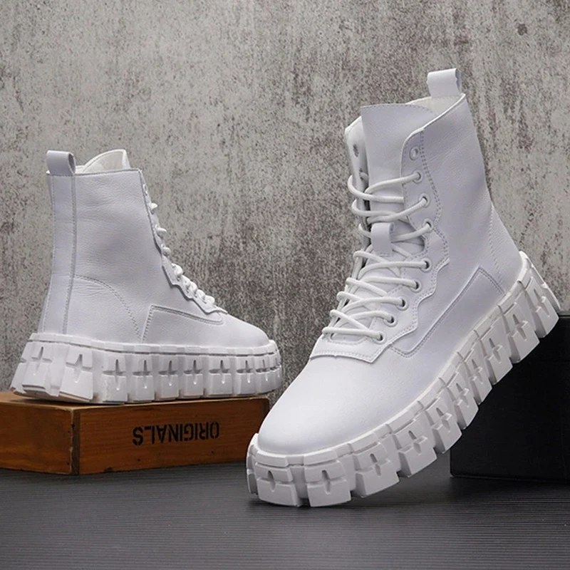 Ботинки из мягкой кожи на толстой подошве Мужские ботинки в стиле милитари Цвет