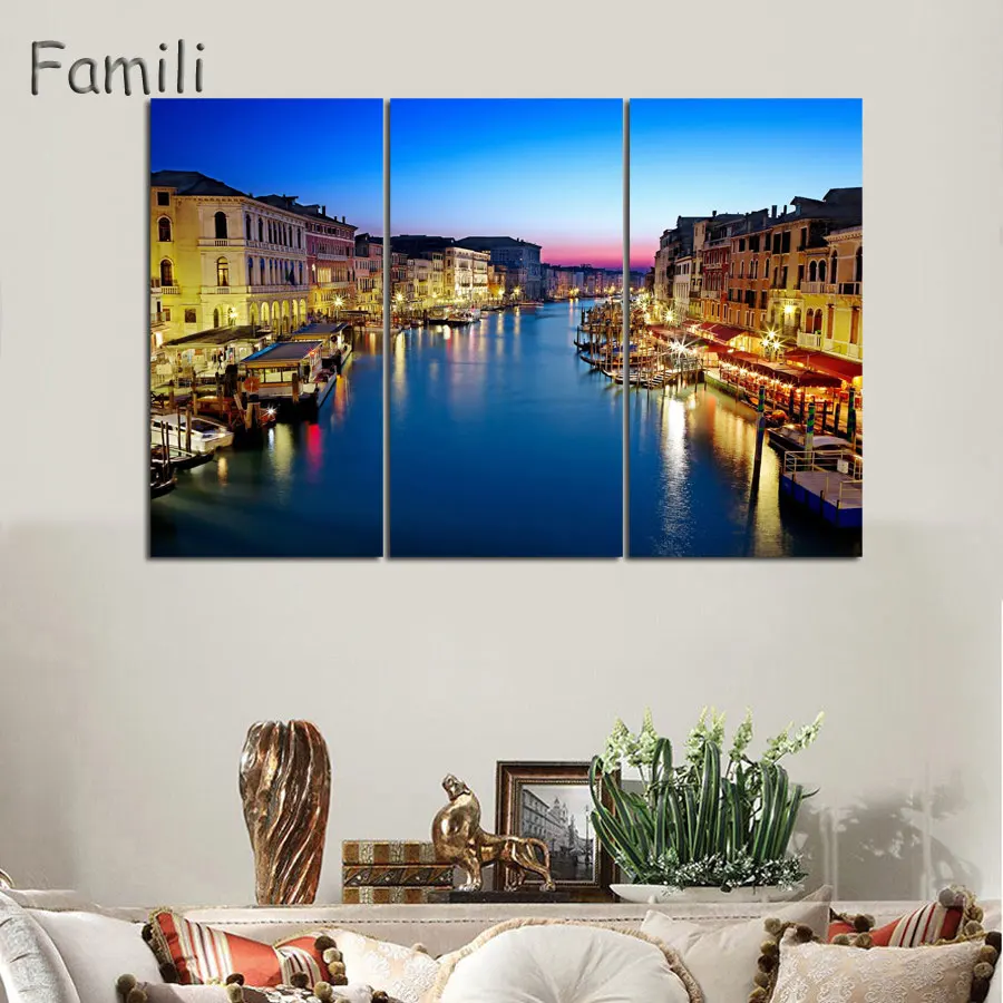 

3 Pcs/Set Landscape Venice City Canvas Paintings Print On Canvas Classic Buildings Scenery Wall Art For Living Room(Unframed)