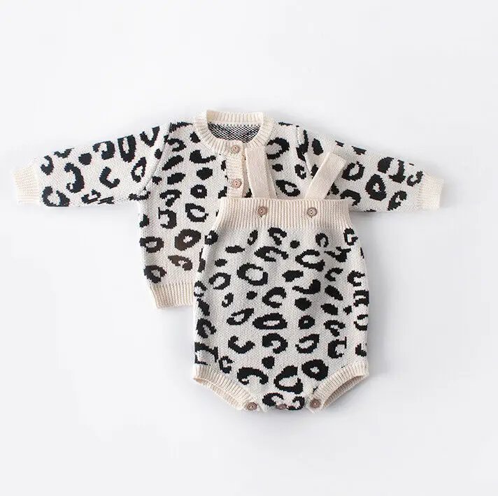 Детская одежда на весну-осень, леопардовые для малышей и девочек, вязаная одежда, свитер, джемпер, кардиган или комбинезон
