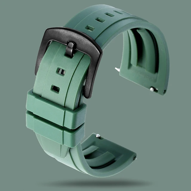 Quality Fluoro Rubber Watch Strap 18mm 20mm 22mm 24mm Sport Watchband Black Green Wristband With Quick Release Spring Bar GREEN