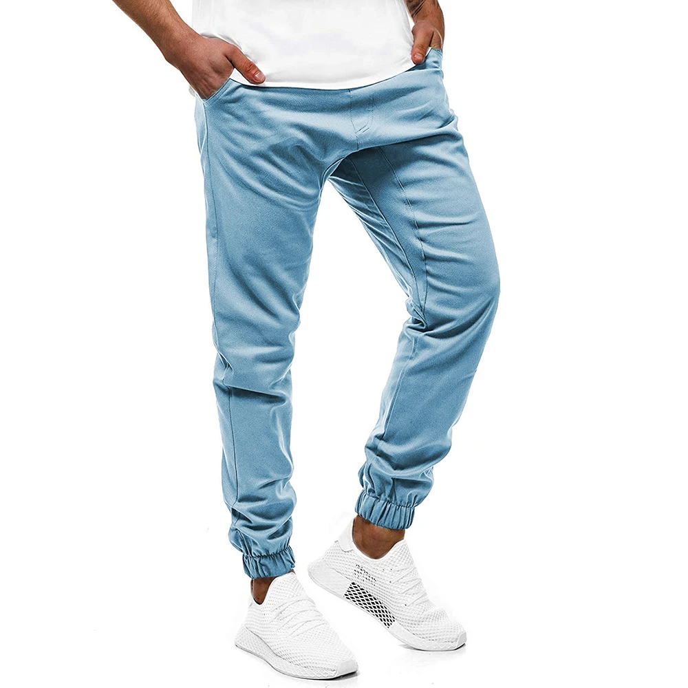 The light blue Мужские штаны, уличная одежда, спортивные штаны, тактические штаны, хип-хоп, большие размеры, chandal Pantalon hombre, Длинные спортивные штаны - Цвет: The light blue