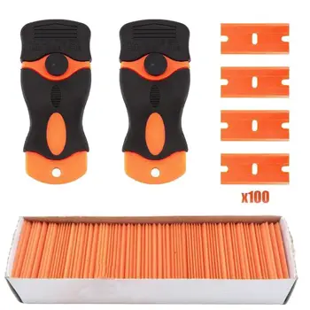 

100Pcs DIY Plastic Razor Blades and Razor Scraper Double Edged Sticker Removal Tool US