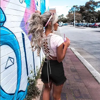 

2019 Women Fashion Tassel Elastic Denim Shorts 2019 Summer Sexy Skinny Button High Waist Shorts Casual Pockets Slim Shorts