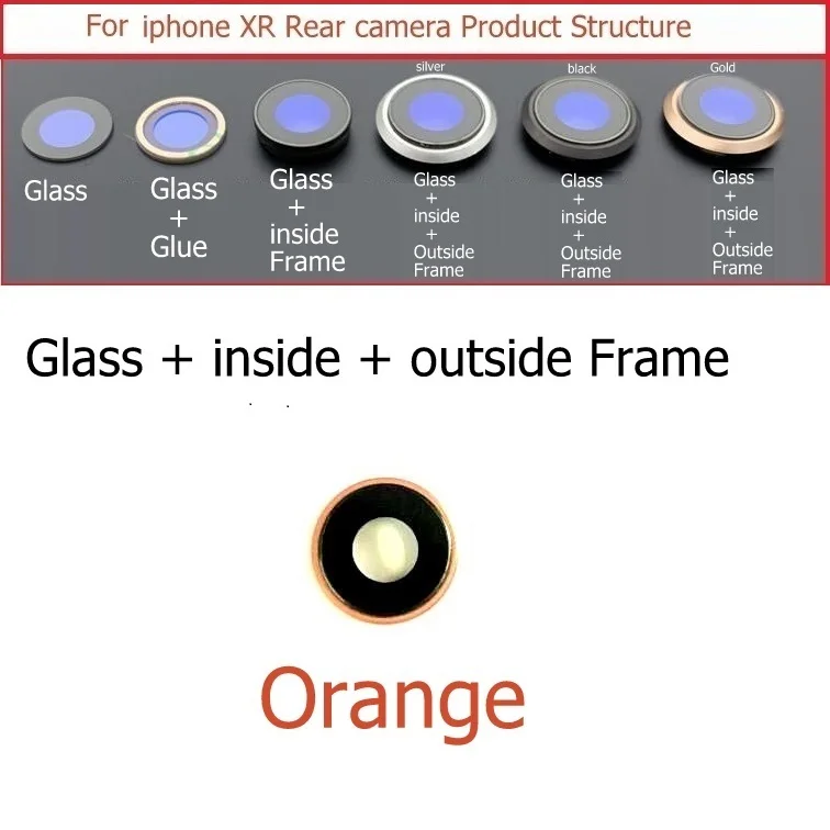 Задняя Задняя стеклянная крышка для объектива камеры с держателем рамы для iPhone 6 6S 7 8 Plus X Xr Xs Max объектив камеры+ детали рамы - Цвет: For iphone XR Orange