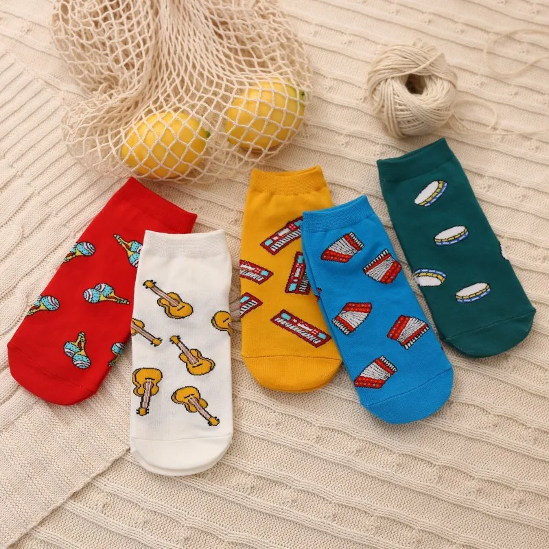 

New Lady Socks Lady Personality Musical Instrument Invisible Non-slip Boat Socks Shallow Mouth College Wind Flat Cotton Socks