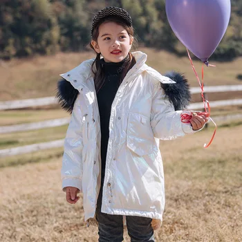 

2020 New Girls Down Jacket Windproof Mid-Length Fashion Medium-Large Children Clothing Bright Surface Waterproof Thick Coat