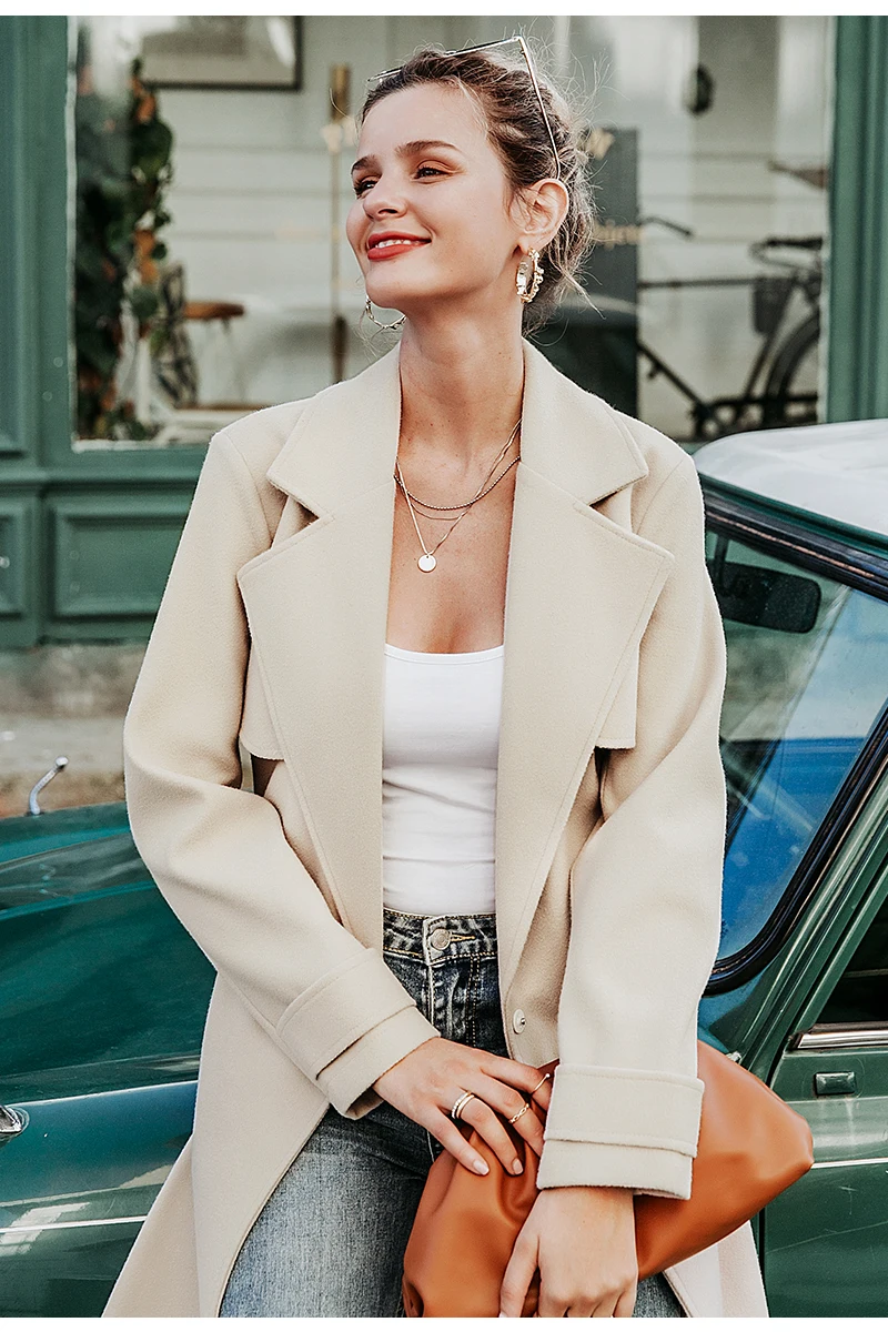 Simplee Wool blend winter tweed coat women Long sleeve elegant sash belt female outwear coat Autumn winter streetwear coat