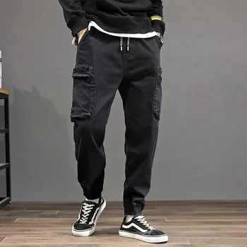 

Autumn Loose Pocket Jeans Men Large Size Light Blue Jeans Men's Big Pocket Trousers Men Young plus size 28-42