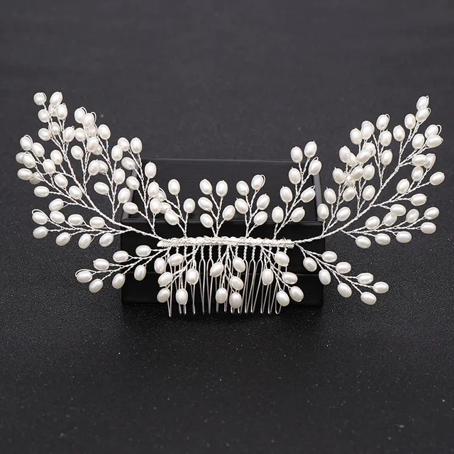 Silver Color Pearl Crystal Wedding Hair Combs Hair Accessories for Bridal Flower Headpiece Women Bride Hair ornaments Jewelry Silver
