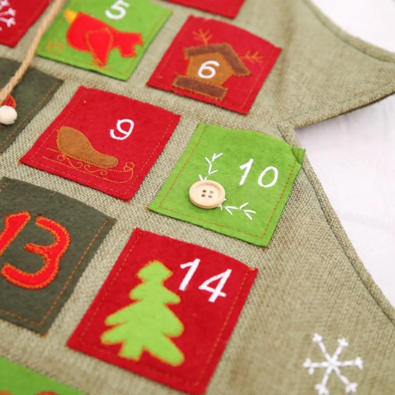 Рождественская елка орнамент Advent обратный отсчет календари льняной настенный календарь