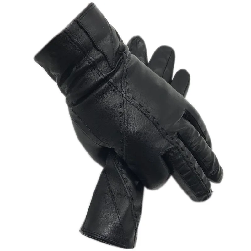 Winter Men's Fashion Sheepskin Leather Gloves Cotton Lining Winter Gloves Keep Warm Driving Riding Outdoor Black New 2020