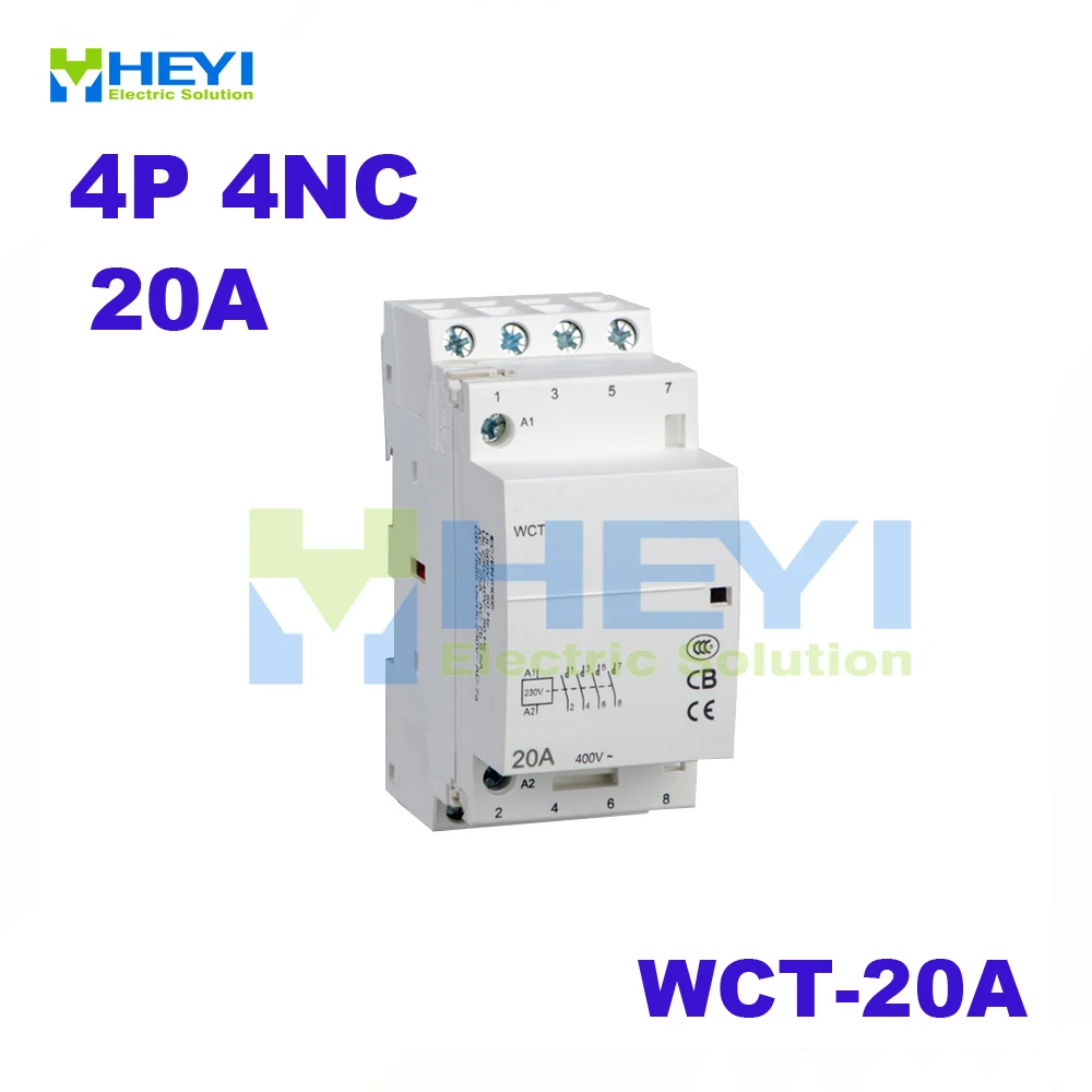 WCT-20A без ручного управления 4-полюсный бытовой контактор 220VAC 50Hz 4NC din rail |