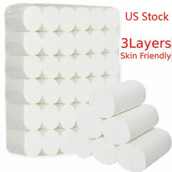 

USA Hotel Toilet Paper Soft Bathroom Tissue Wood Pulp 3 ply Paper 10/12/16 Rolls