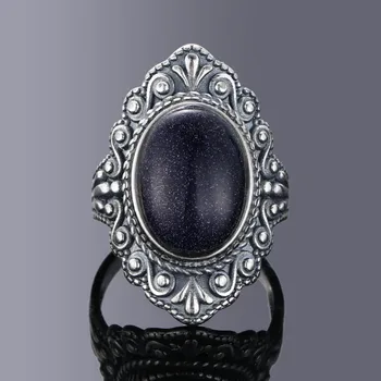 

Nasiya Vintage Oval Blue Sand Stone Rings For Women 925 Sterling Silver Ring Jewelry Finger Ring Gemstone Rings Party Gift