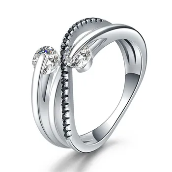 

SODROV 925 Sterling Silver Jewelry Zircon Wedding Rings for Women Female Bijoux Black Spinel Hollow Finger Ring G066