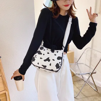 

Fashion Cow Milk Print Pattern Crossbody Bags Women Handbag 2020 Canvas Casual Shoulder Bag Underarm Bags Daily Bag Totes