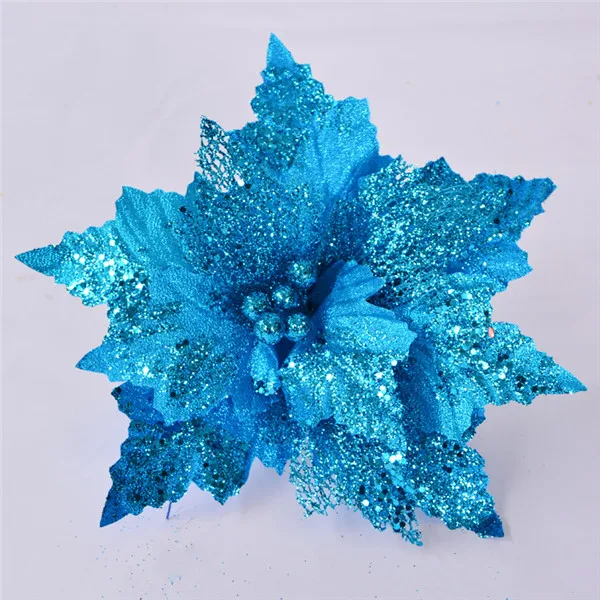 27CM blue 15 шт. 11 см/16 см/27 см Рождественский цветок высокого качества рождественские цветы декоративный искусственный цветок золотые серебряные елки украшения - Цвет: 27CM blue