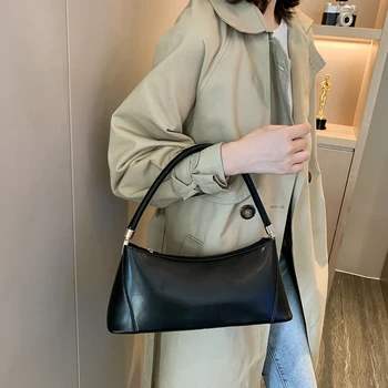 

Small Shoulder Bags for Women PU Leather Baguette Bag Brand Mini Elegant Shoulder Bag Solid Color Totes Dropshipping