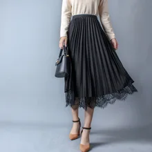 Осенняя Женская юбка, новая английская сетчатая юбка с высокой талией, рабочая кружевная плиссированная юбка в стиле пэчворк, элегантные большие фатиновые юбки, одежда с обеих сторон